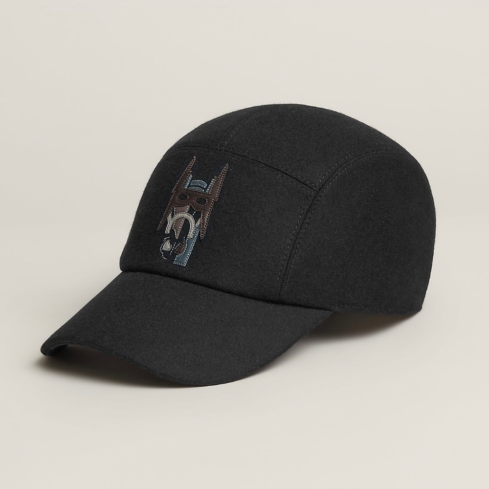 Hermes Super H Cashmere Leather Black Nevada Cap